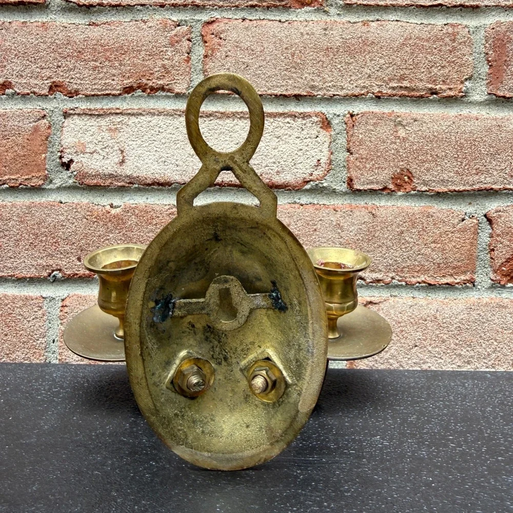 Unbranded Brass Wall Sconce Candle Holder Gold Vintage Double Arm MCM Regency